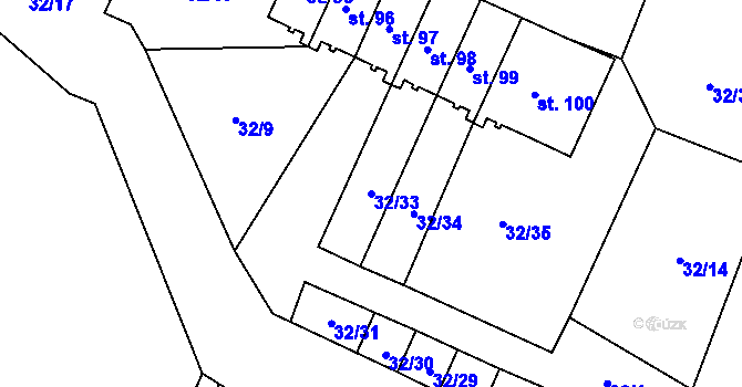 Parcela st. 32/33 v KÚ Kubova Huť, Katastrální mapa