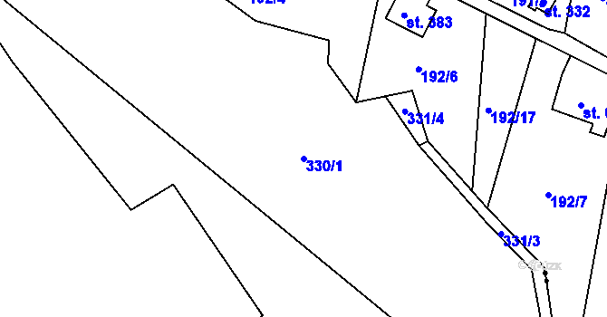 Parcela st. 330/1 v KÚ Žlíbky, Katastrální mapa