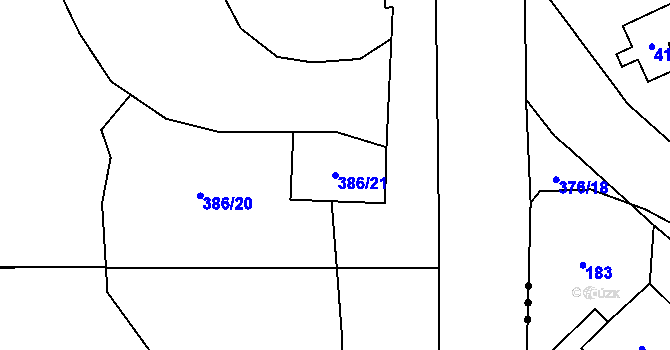 Parcela st. 386/21 v KÚ Žlíbky, Katastrální mapa