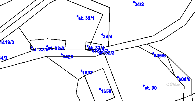 Parcela st. 32/3 v KÚ Horní Žďár, Katastrální mapa
