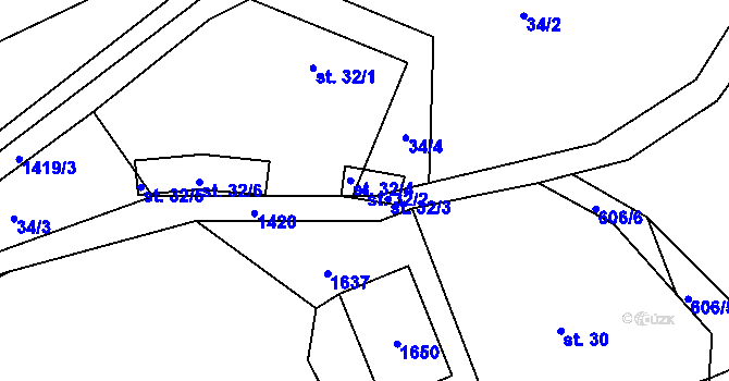 Parcela st. 32/2 v KÚ Horní Žďár, Katastrální mapa