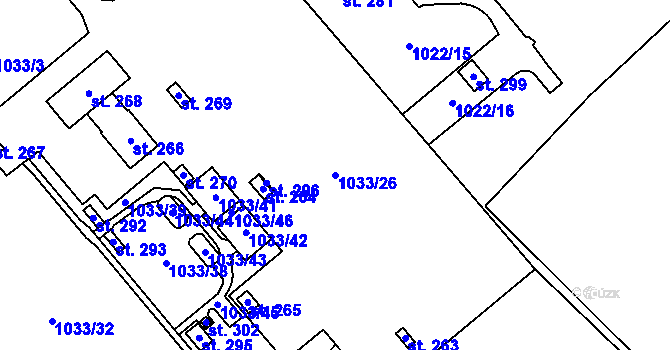 Parcela st. 1033/26 v KÚ Horní Životice, Katastrální mapa