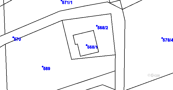 Parcela st. 568/1 v KÚ Horní Žukov, Katastrální mapa