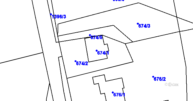 Parcela st. 674/1 v KÚ Horní Žukov, Katastrální mapa