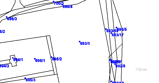 Parcela st. 693/1 v KÚ Horní Žukov, Katastrální mapa