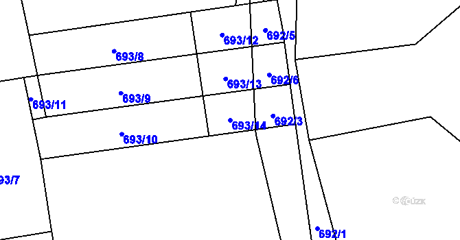 Parcela st. 693/14 v KÚ Horní Žukov, Katastrální mapa