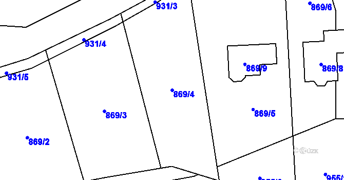 Parcela st. 869/4 v KÚ Horní Žukov, Katastrální mapa
