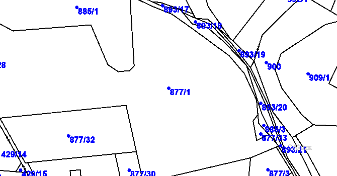 Parcela st. 877/1 v KÚ Horní Žukov, Katastrální mapa