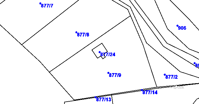 Parcela st. 877/24 v KÚ Horní Žukov, Katastrální mapa