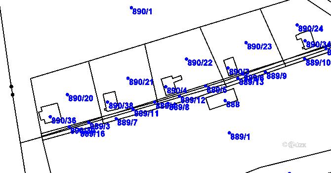 Parcela st. 890/4 v KÚ Horní Žukov, Katastrální mapa