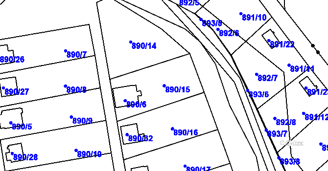 Parcela st. 890/15 v KÚ Horní Žukov, Katastrální mapa