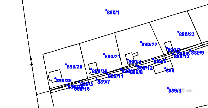 Parcela st. 890/21 v KÚ Horní Žukov, Katastrální mapa
