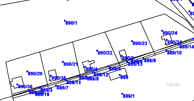 Parcela st. 890/22 v KÚ Horní Žukov, Katastrální mapa