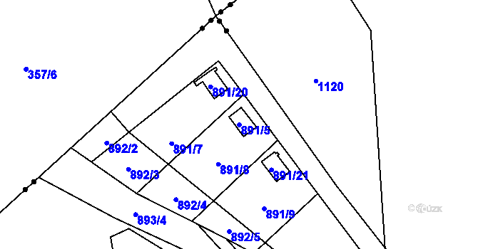 Parcela st. 891/5 v KÚ Horní Žukov, Katastrální mapa