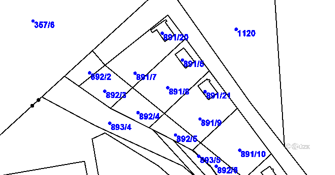 Parcela st. 891/8 v KÚ Horní Žukov, Katastrální mapa