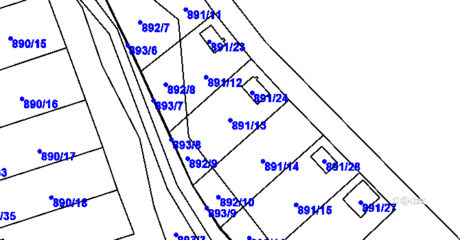 Parcela st. 891/13 v KÚ Horní Žukov, Katastrální mapa