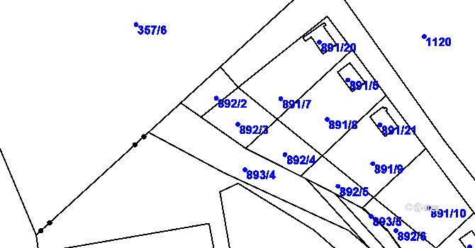 Parcela st. 892/3 v KÚ Horní Žukov, Katastrální mapa