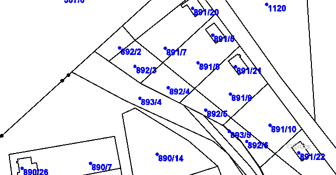 Parcela st. 892/4 v KÚ Horní Žukov, Katastrální mapa