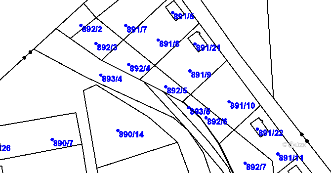 Parcela st. 892/5 v KÚ Horní Žukov, Katastrální mapa
