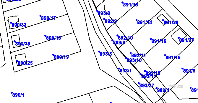 Parcela st. 893/3 v KÚ Horní Žukov, Katastrální mapa