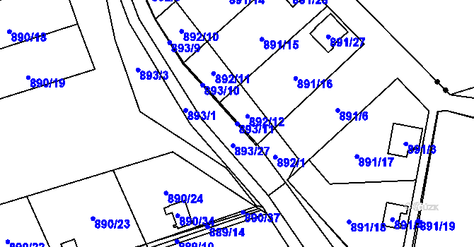 Parcela st. 893/11 v KÚ Horní Žukov, Katastrální mapa