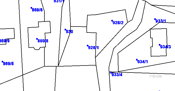 Parcela st. 928/1 v KÚ Horní Žukov, Katastrální mapa