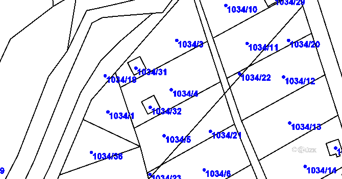 Parcela st. 1034/4 v KÚ Horní Žukov, Katastrální mapa
