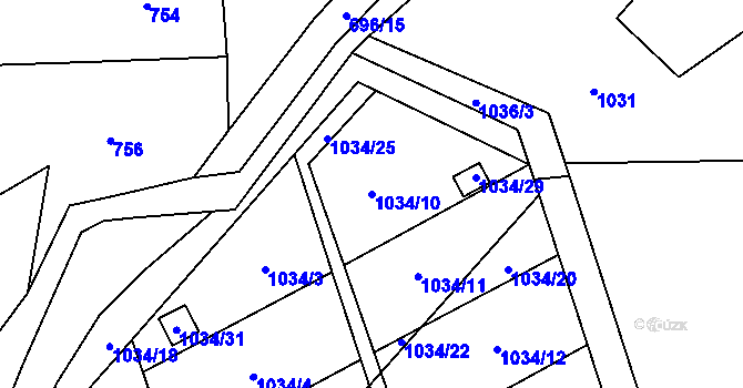 Parcela st. 1034/10 v KÚ Horní Žukov, Katastrální mapa