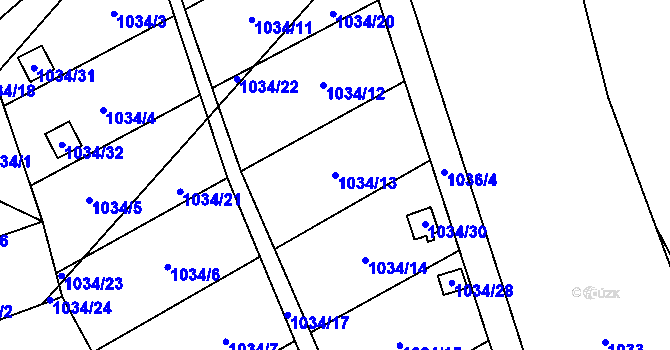 Parcela st. 1034/13 v KÚ Horní Žukov, Katastrální mapa