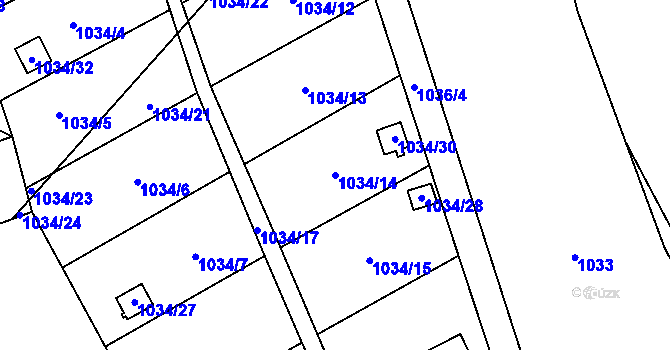 Parcela st. 1034/14 v KÚ Horní Žukov, Katastrální mapa