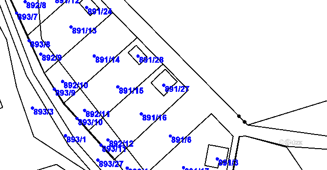 Parcela st. 891/27 v KÚ Horní Žukov, Katastrální mapa