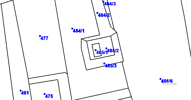 Parcela st. 485/1 v KÚ Horní Žukov, Katastrální mapa