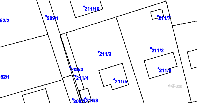 Parcela st. 211/3 v KÚ Horní Žukov, Katastrální mapa