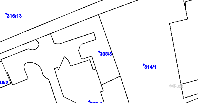 Parcela st. 308/3 v KÚ Horní Žukov, Katastrální mapa