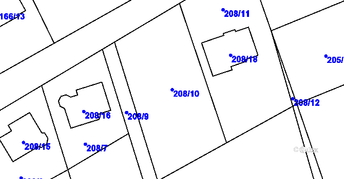 Parcela st. 208/10 v KÚ Horní Žukov, Katastrální mapa