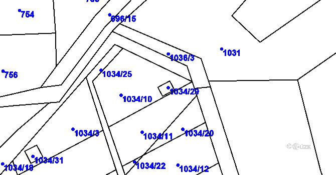 Parcela st. 1034/29 v KÚ Horní Žukov, Katastrální mapa