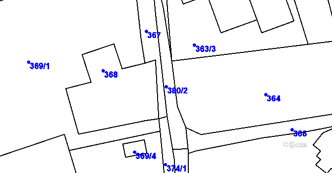 Parcela st. 380/2 v KÚ Horní Žukov, Katastrální mapa
