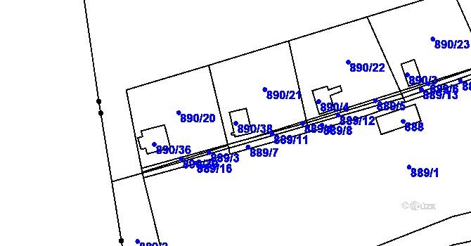 Parcela st. 890/38 v KÚ Horní Žukov, Katastrální mapa