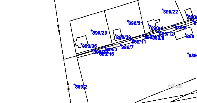 Parcela st. 889/16 v KÚ Horní Žukov, Katastrální mapa