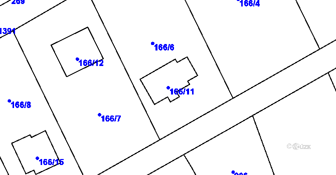 Parcela st. 166/11 v KÚ Horní Žukov, Katastrální mapa