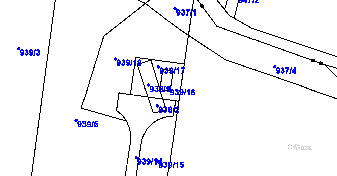 Parcela st. 939/16 v KÚ Horní Žukov, Katastrální mapa