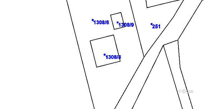 Parcela st. 1308/8 v KÚ Horní Žukov, Katastrální mapa