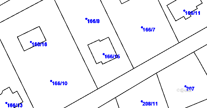 Parcela st. 166/15 v KÚ Horní Žukov, Katastrální mapa