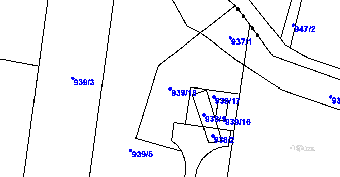 Parcela st. 939/18 v KÚ Horní Žukov, Katastrální mapa