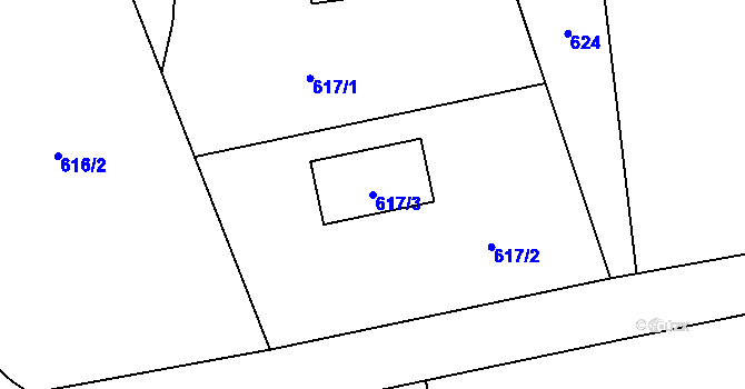 Parcela st. 617/3 v KÚ Horní Žukov, Katastrální mapa