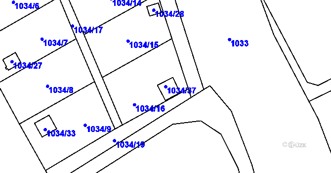 Parcela st. 1034/37 v KÚ Horní Žukov, Katastrální mapa