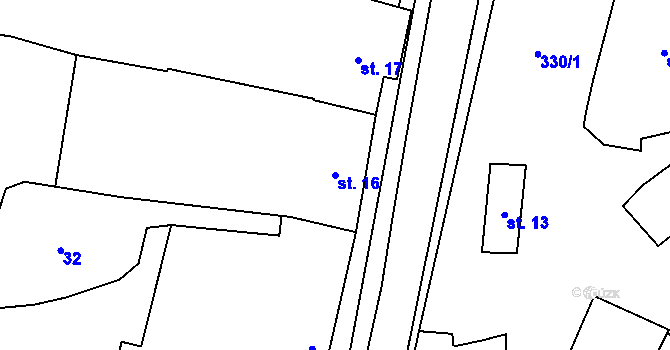 Parcela st. 16 v KÚ Hornice, Katastrální mapa