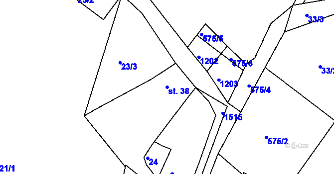 Parcela st. 38 v KÚ Hornosín, Katastrální mapa
