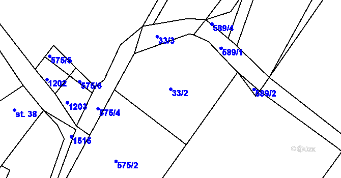 Parcela st. 33/2 v KÚ Hornosín, Katastrální mapa