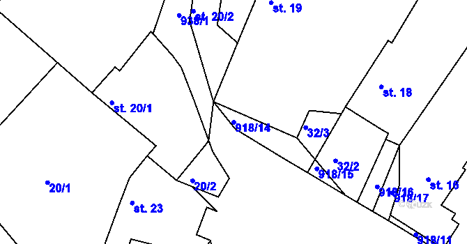 Parcela st. 918/14 v KÚ Hornosín, Katastrální mapa